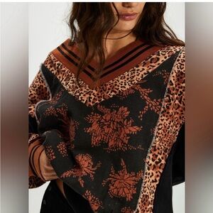 Free People Lucy Sweatshirt Animal Combo NWOT